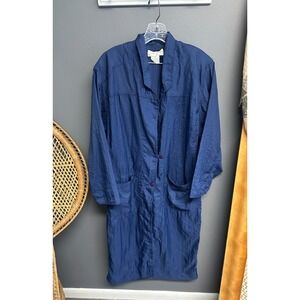 Vintage Eve Roth Womens Trench Jacket Size S Blue Long Lightweight Nylon Spring